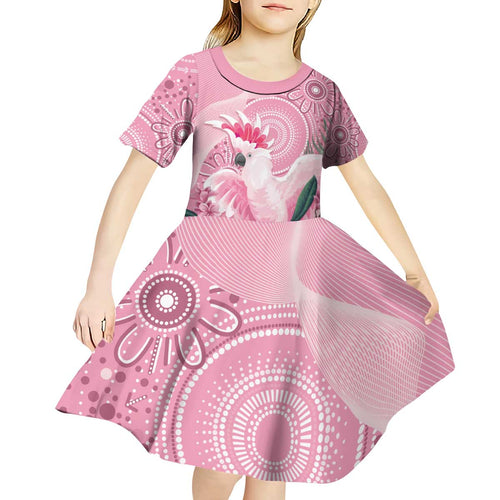 Pink Cockatoo Australia Kid Short Sleeve Dress Aussie Cacatua Leadbeateri - Aboriginal Art
