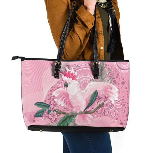 Pink Cockatoo Australia Leather Tote Bag Aussie Cacatua Leadbeateri - Aboriginal Art