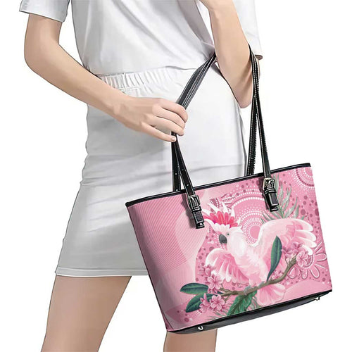 Pink Cockatoo Australia Leather Tote Bag Aussie Cacatua Leadbeateri - Aboriginal Art