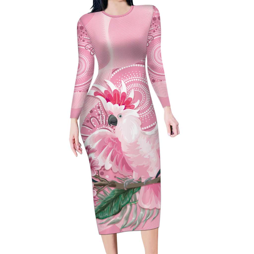 Pink Cockatoo Australia Long Sleeve Bodycon Dress Aussie Cacatua Leadbeateri - Aboriginal Art