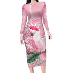 Pink Cockatoo Australia Long Sleeve Bodycon Dress Aussie Cacatua Leadbeateri - Aboriginal Art