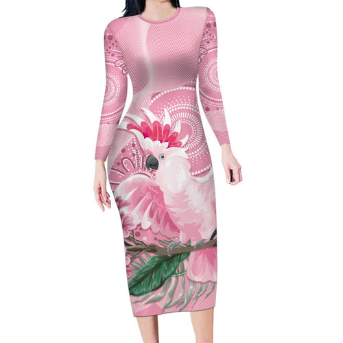 Pink Cockatoo Australia Long Sleeve Bodycon Dress Aussie Cacatua Leadbeateri - Aboriginal Art