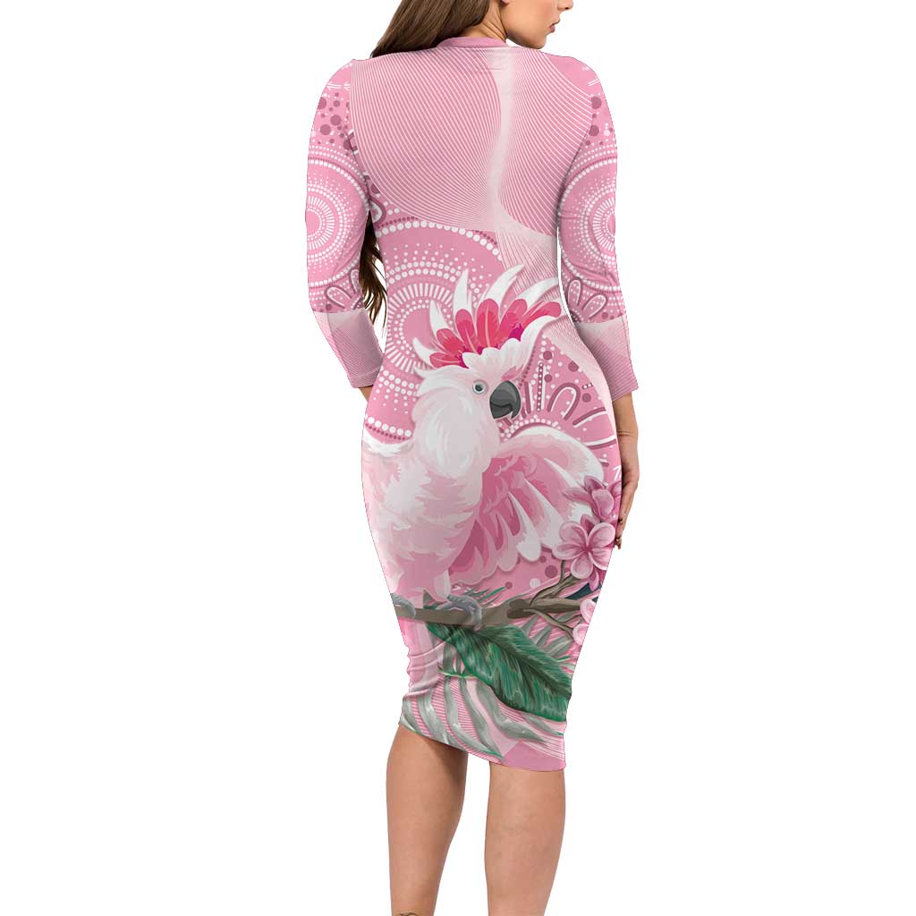 Pink Cockatoo Australia Long Sleeve Bodycon Dress Aussie Cacatua Leadbeateri - Aboriginal Art