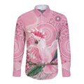 Pink Cockatoo Australia Long Sleeve Button Shirt Aussie Cacatua Leadbeateri - Aboriginal Art