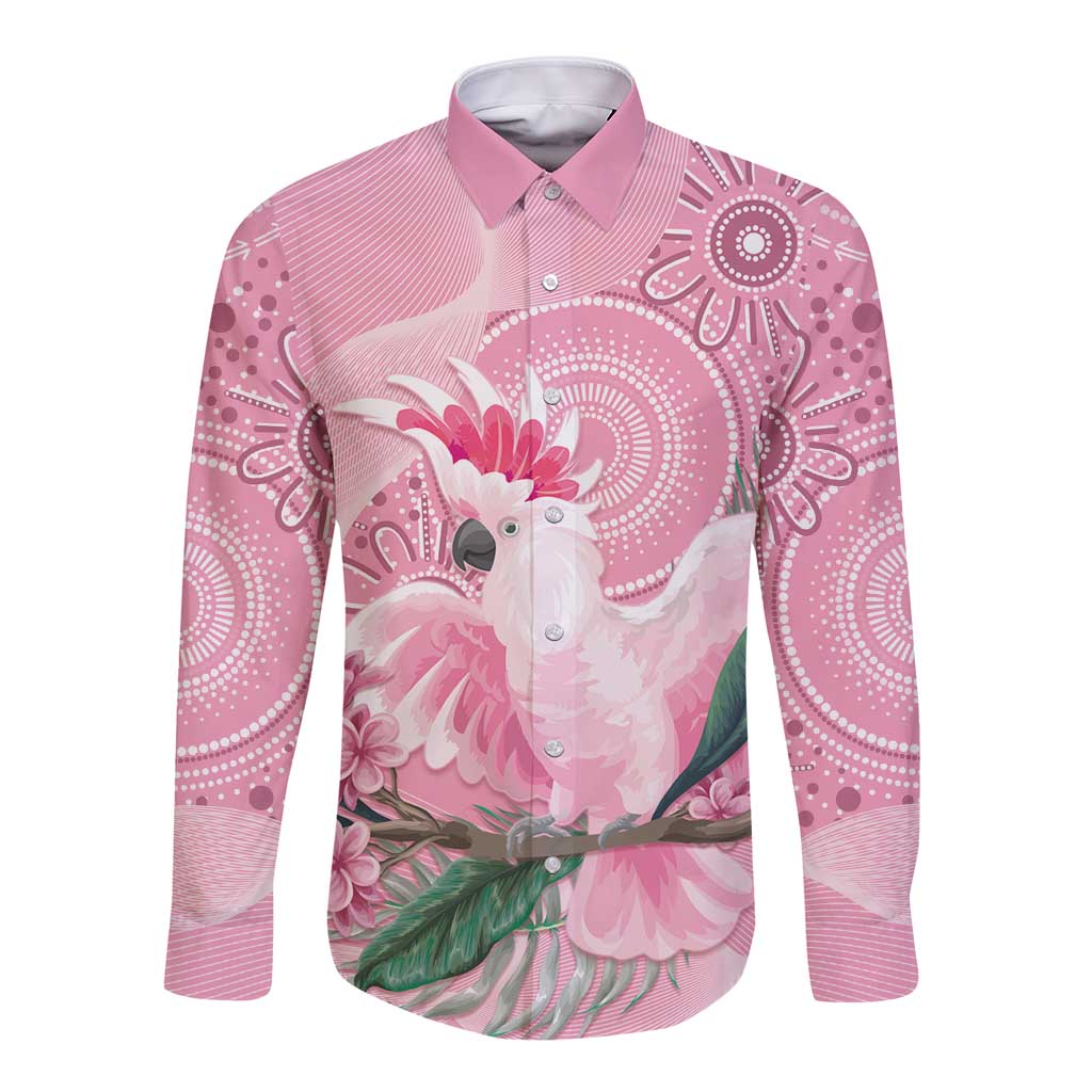 Pink Cockatoo Australia Long Sleeve Button Shirt Aussie Cacatua Leadbeateri - Aboriginal Art
