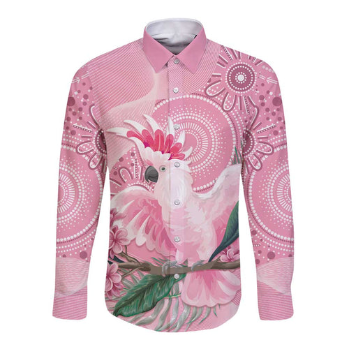 Pink Cockatoo Australia Long Sleeve Button Shirt Aussie Cacatua Leadbeateri - Aboriginal Art