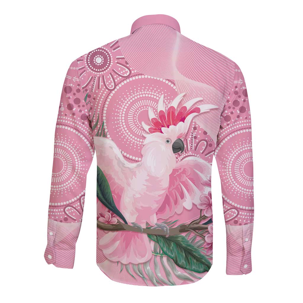 Pink Cockatoo Australia Long Sleeve Button Shirt Aussie Cacatua Leadbeateri - Aboriginal Art