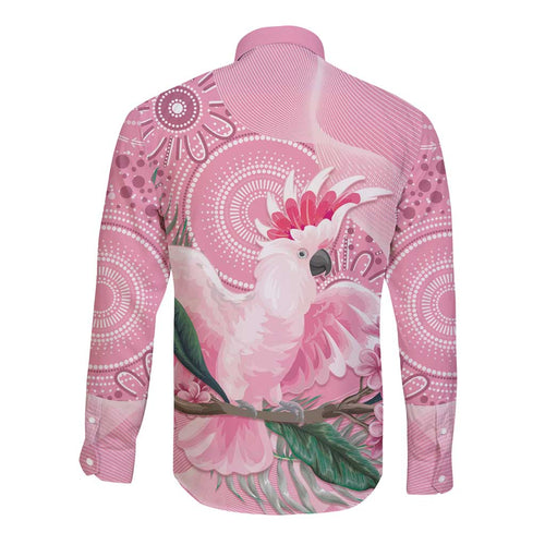 Pink Cockatoo Australia Long Sleeve Button Shirt Aussie Cacatua Leadbeateri - Aboriginal Art