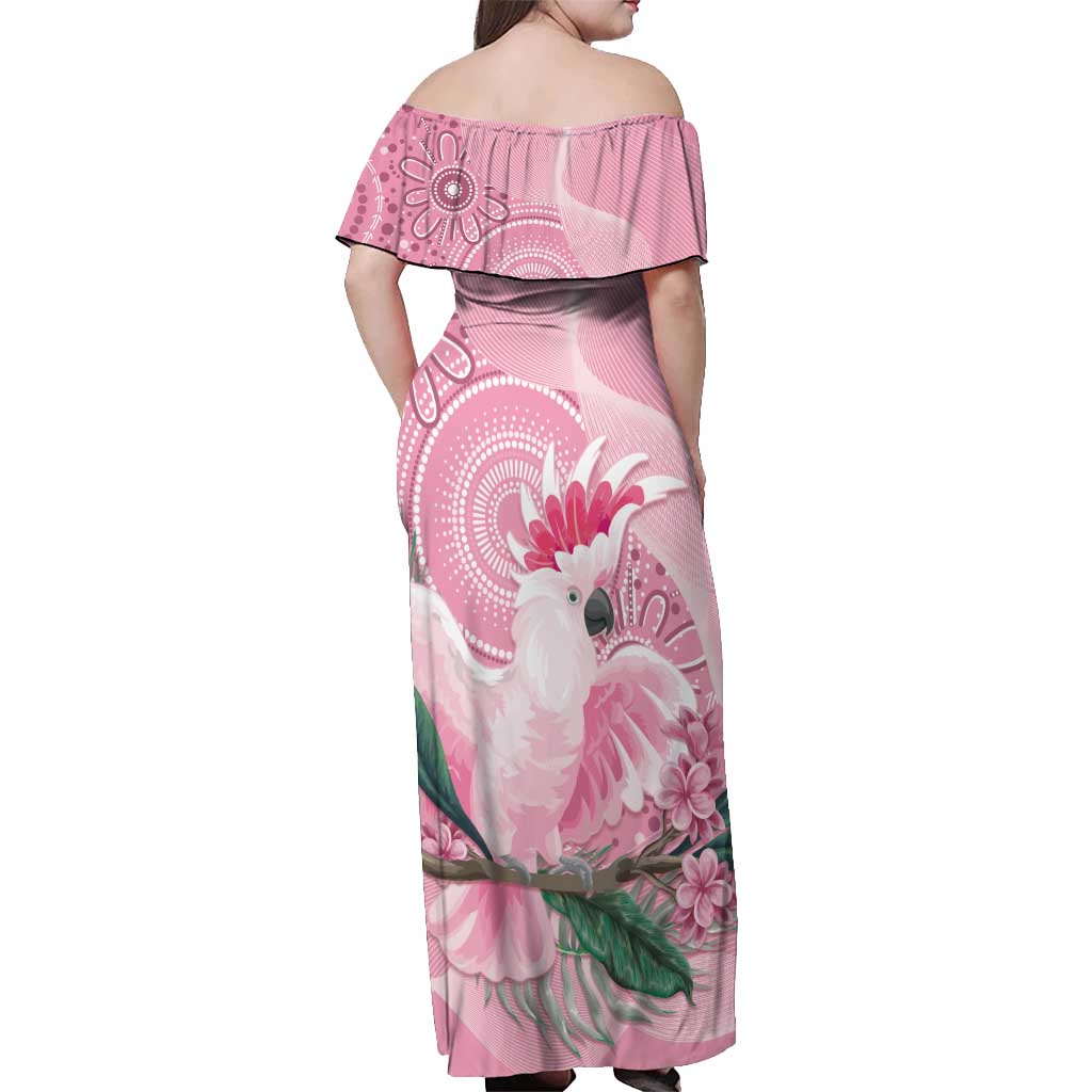 Pink Cockatoo Australia Off Shoulder Maxi Dress Aussie Cacatua Leadbeateri - Aboriginal Art