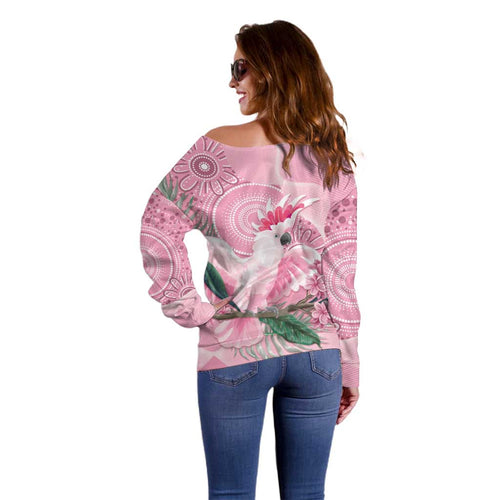 Pink Cockatoo Australia Off Shoulder Sweater Aussie Cacatua Leadbeateri - Aboriginal Art
