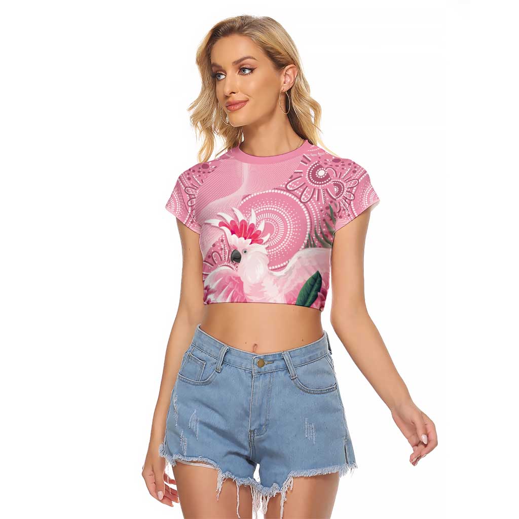 Pink Cockatoo Australia Raglan Cropped T Shirt Aussie Cacatua Leadbeateri - Aboriginal Art