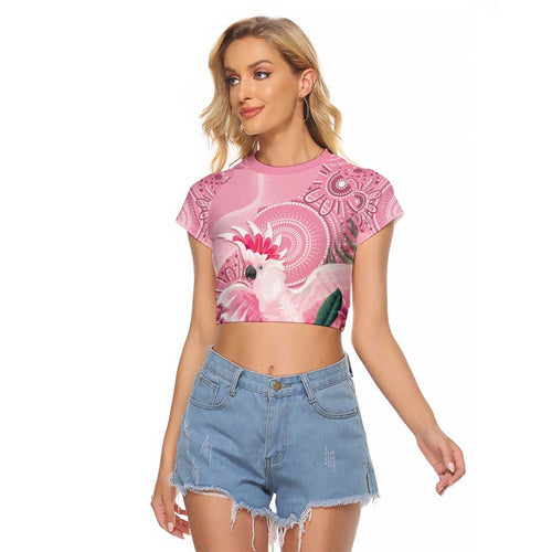 Pink Cockatoo Australia Raglan Cropped T Shirt Aussie Cacatua Leadbeateri - Aboriginal Art