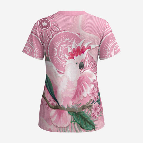 Pink Cockatoo Australia Scrub Top Aussie Cacatua Leadbeateri - Aboriginal Art - Aussie Hoodie