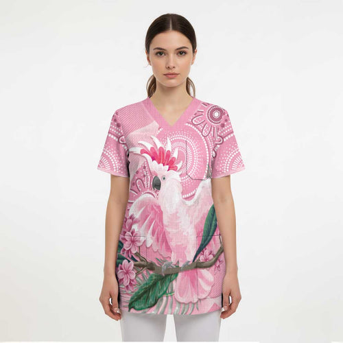 Pink Cockatoo Australia Scrub Top Aussie Cacatua Leadbeateri - Aboriginal Art - Aussie Hoodie