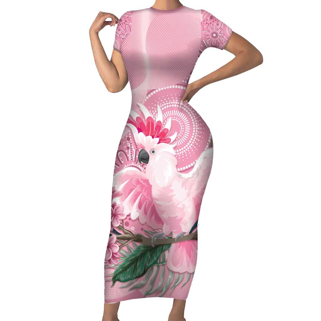Pink Cockatoo Australia Short Sleeve Bodycon Dress Aussie Cacatua Leadbeateri - Aboriginal Art