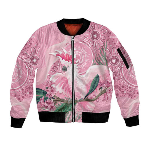 Pink Cockatoo Australia Sleeve Zip Bomber Jacket Aussie Cacatua Leadbeateri - Aboriginal Art