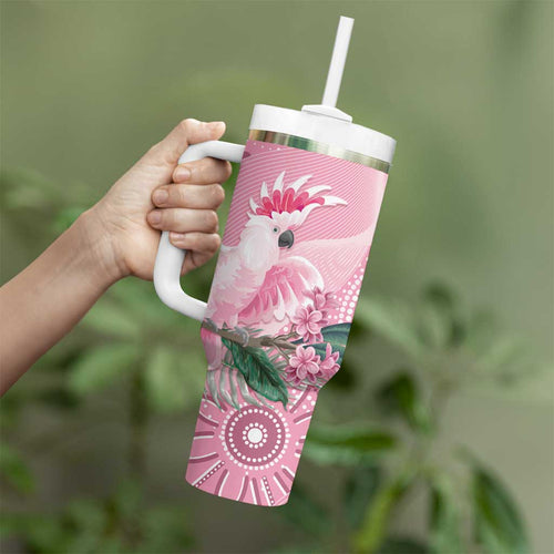 Pink Cockatoo Australia Tumbler With Handle Aussie Cacatua Leadbeateri - Aboriginal Art