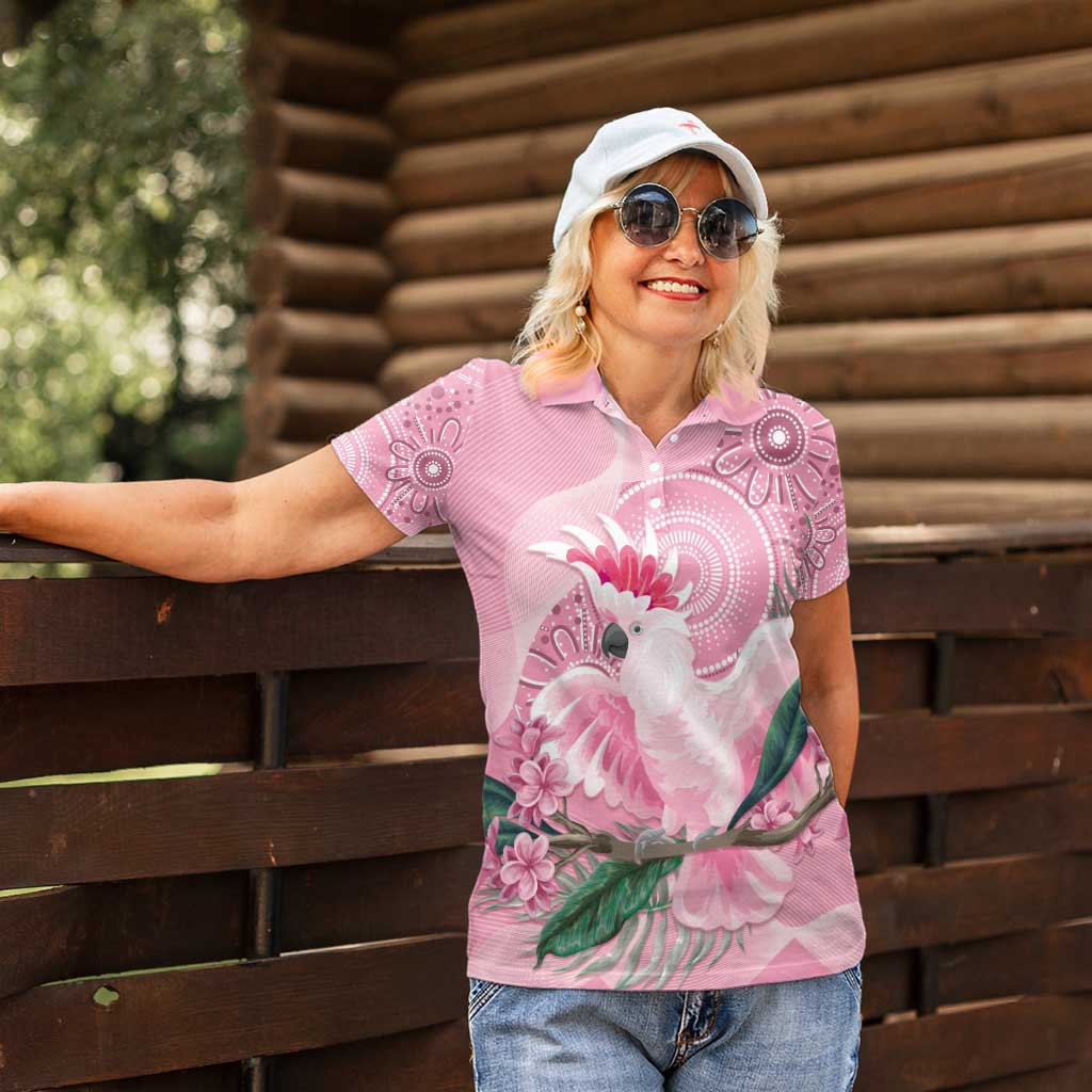 Pink Cockatoo Australia Women Polo Shirt Aussie Cacatua Leadbeateri - Aboriginal Art
