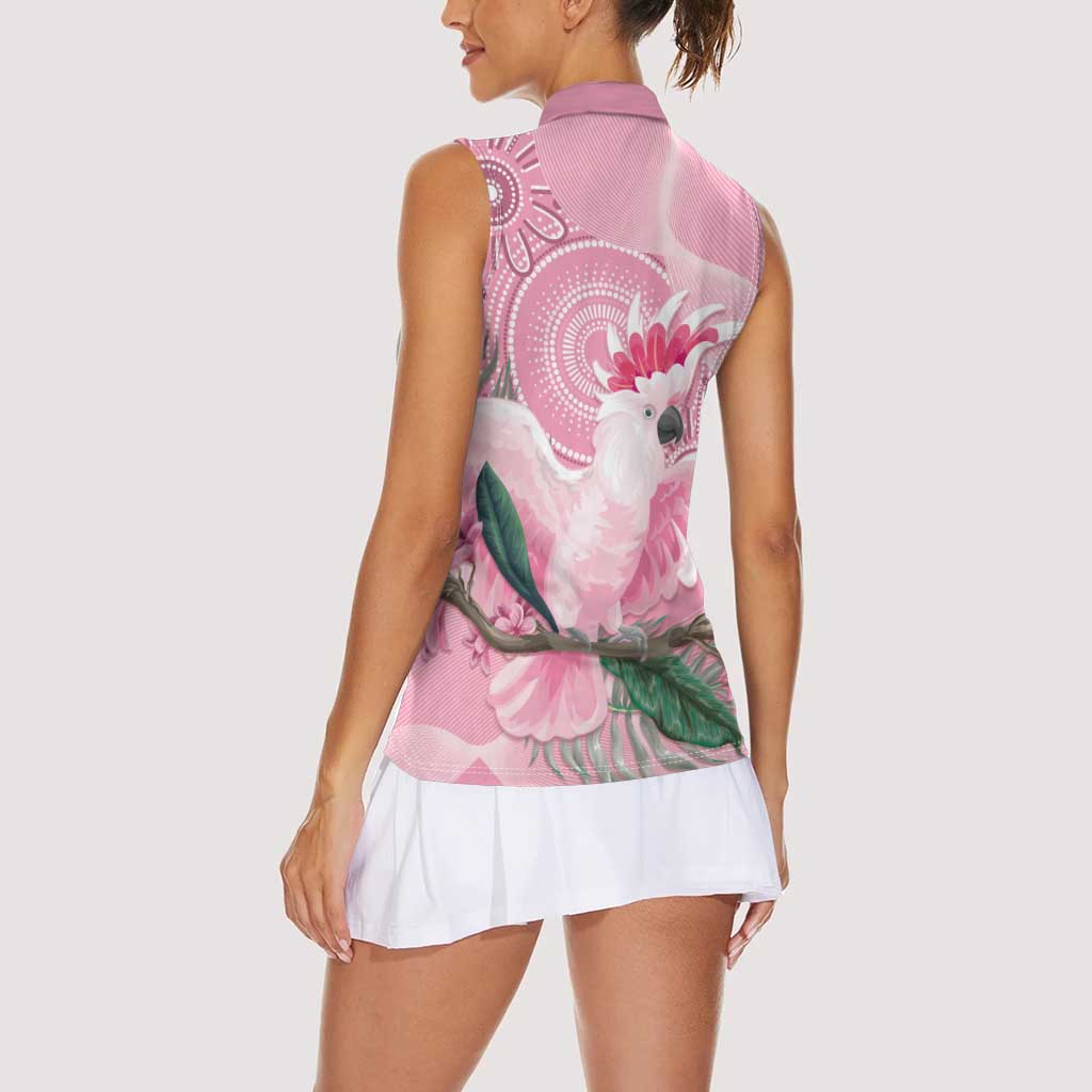 Pink Cockatoo Australia Women Sleeveless Polo Shirt Aussie Cacatua Leadbeateri - Aboriginal Art