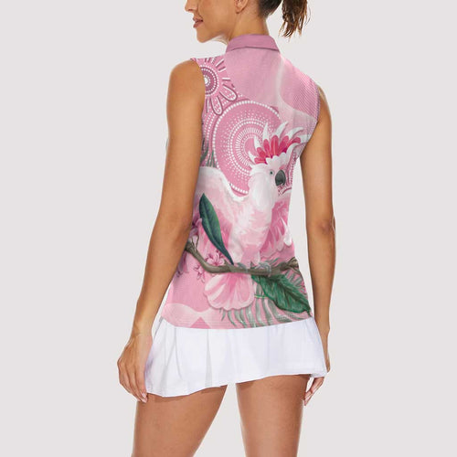 Pink Cockatoo Australia Women Sleeveless Polo Shirt Aussie Cacatua Leadbeateri - Aboriginal Art