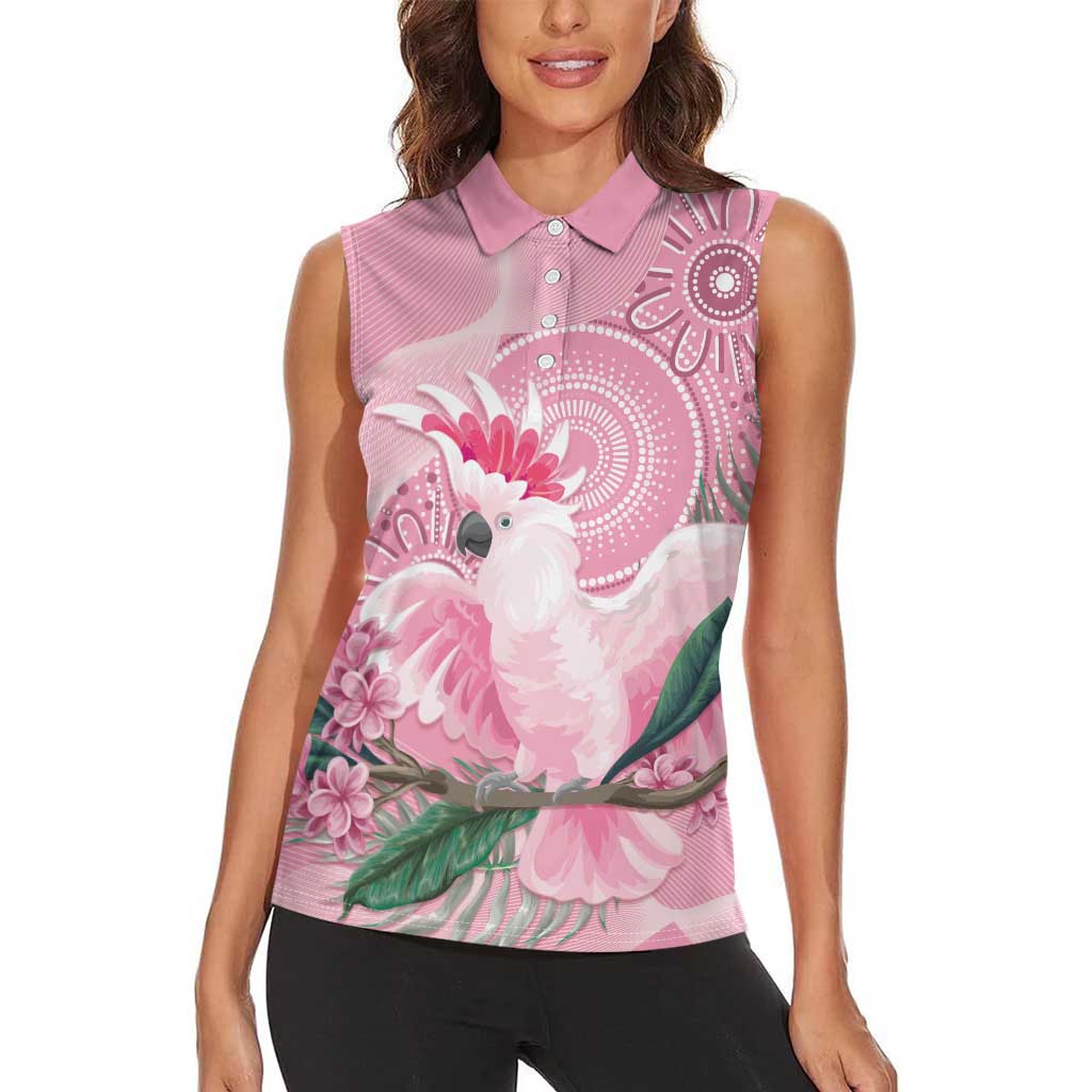 Pink Cockatoo Australia Women Sleeveless Polo Shirt Aussie Cacatua Leadbeateri - Aboriginal Art