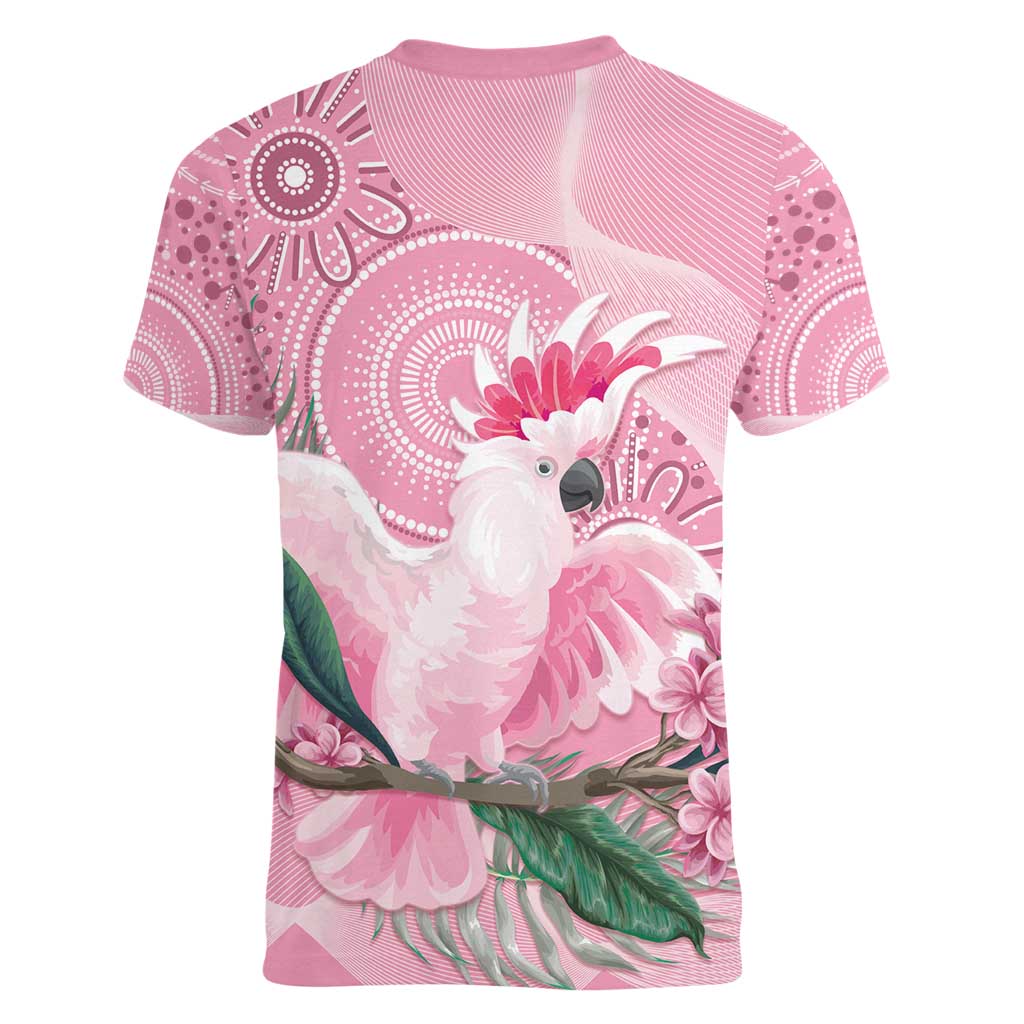 Pink Cockatoo Australia Women V-Neck T-Shirt Aussie Cacatua Leadbeateri - Aboriginal Art