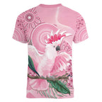 Pink Cockatoo Australia Women V-Neck T-Shirt Aussie Cacatua Leadbeateri - Aboriginal Art