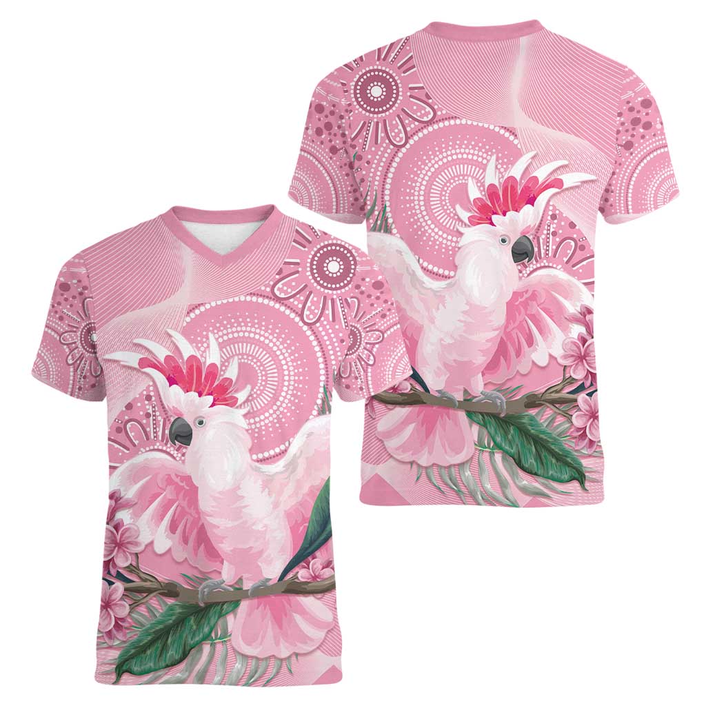 Pink Cockatoo Australia Women V-Neck T-Shirt Aussie Cacatua Leadbeateri - Aboriginal Art