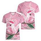 Pink Cockatoo Australia Women V-Neck T-Shirt Aussie Cacatua Leadbeateri - Aboriginal Art