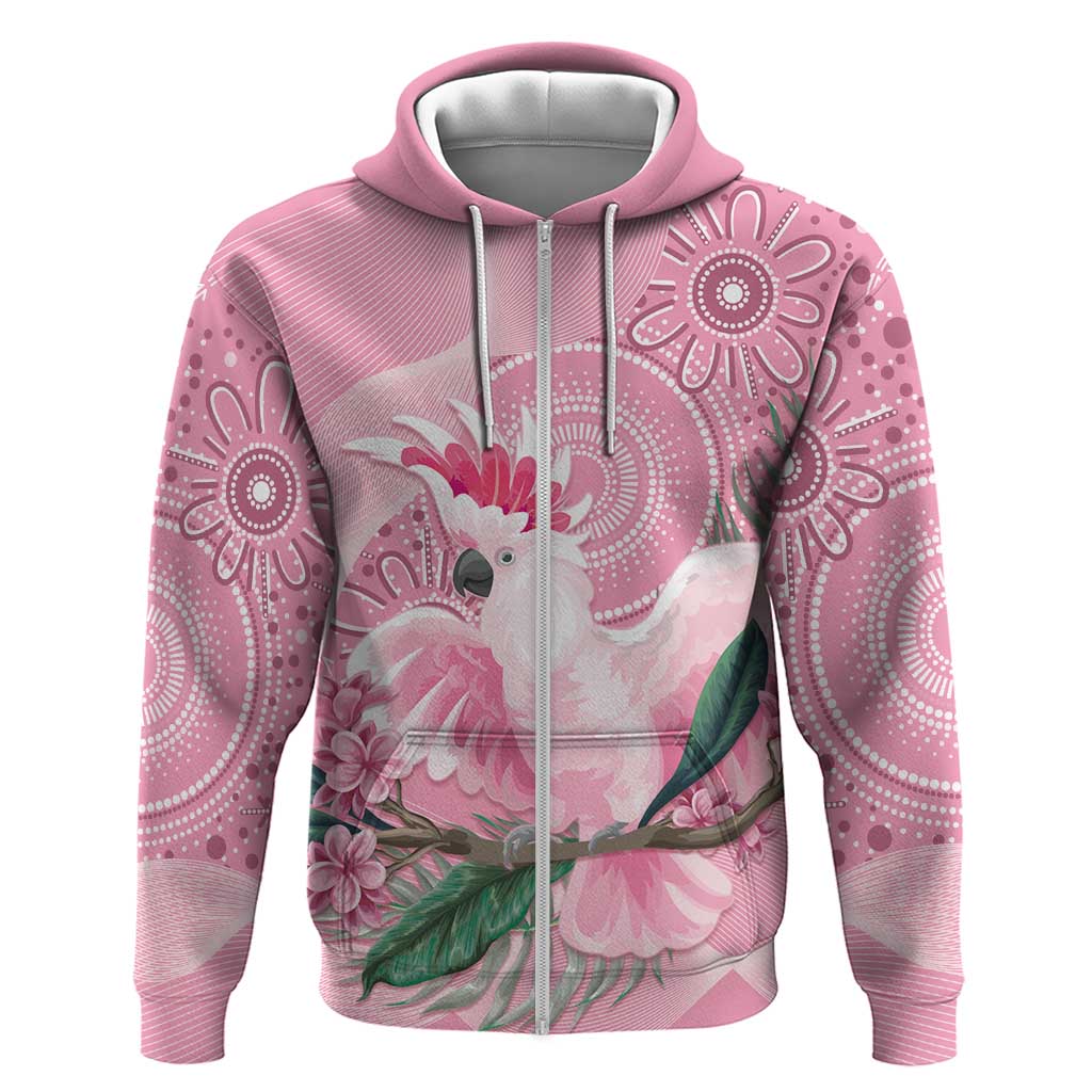 Pink Cockatoo Australia Zip Hoodie Aussie Cacatua Leadbeateri - Aboriginal Art