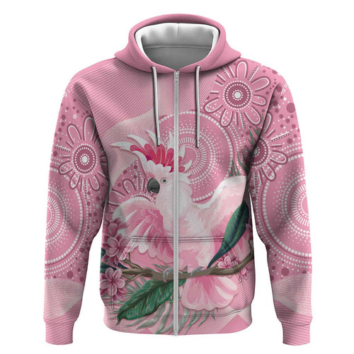 Pink Cockatoo Australia Zip Hoodie Aussie Cacatua Leadbeateri - Aboriginal Art