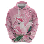 Pink Cockatoo Australia Zip Hoodie Aussie Cacatua Leadbeateri - Aboriginal Art