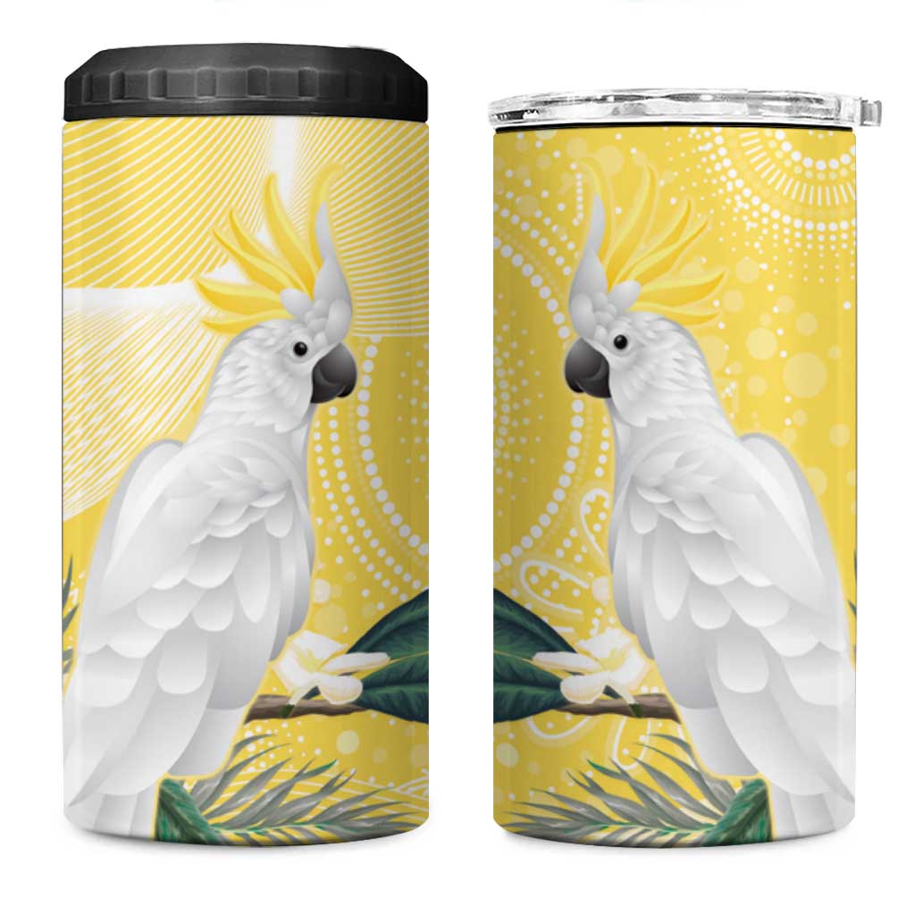 Australia Cacatua Galerita 4 in 1 Can Cooler Tumbler Sulphur-Crested Cockatoo - Aboriginal Art