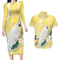 Australia Cacatua Galerita Couples Matching Long Sleeve Bodycon Dress and Hawaiian Shirt Sulphur-Crested Cockatoo - Aboriginal Art