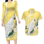 Australia Cacatua Galerita Couples Matching Long Sleeve Bodycon Dress and Hawaiian Shirt Sulphur-Crested Cockatoo - Aboriginal Art