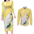 Australia Cacatua Galerita Couples Matching Long Sleeve Bodycon Dress and Long Sleeve Button Shirt Sulphur-Crested Cockatoo - Aboriginal Art