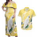 Australia Cacatua Galerita Couples Matching Off Shoulder Maxi Dress and Hawaiian Shirt Sulphur-Crested Cockatoo - Aboriginal Art