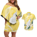 Australia Cacatua Galerita Couples Matching Off Shoulder Short Dress and Hawaiian Shirt Sulphur-Crested Cockatoo - Aboriginal Art