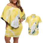 Australia Cacatua Galerita Couples Matching Off Shoulder Short Dress and Hawaiian Shirt Sulphur-Crested Cockatoo - Aboriginal Art