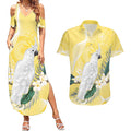 Australia Cacatua Galerita Couples Matching Summer Maxi Dress and Hawaiian Shirt Sulphur-Crested Cockatoo - Aboriginal Art