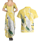 Australia Cacatua Galerita Couples Matching Summer Maxi Dress and Hawaiian Shirt Sulphur-Crested Cockatoo - Aboriginal Art