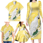 Australia Cacatua Galerita Family Matching Long Sleeve Bodycon Dress and Hawaiian Shirt Sulphur-Crested Cockatoo - Aboriginal Art