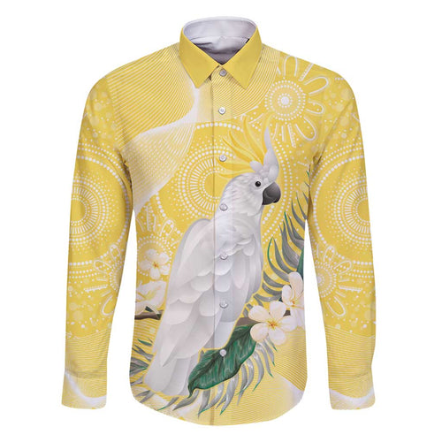 Australia Cacatua Galerita Family Matching Long Sleeve Bodycon Dress and Hawaiian Shirt Sulphur-Crested Cockatoo - Aboriginal Art