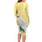 Australia Cacatua Galerita Family Matching Long Sleeve Bodycon Dress and Hawaiian Shirt Sulphur-Crested Cockatoo - Aboriginal Art