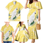 Australia Cacatua Galerita Family Matching Mermaid Dress and Hawaiian Shirt Sulphur-Crested Cockatoo - Aboriginal Art