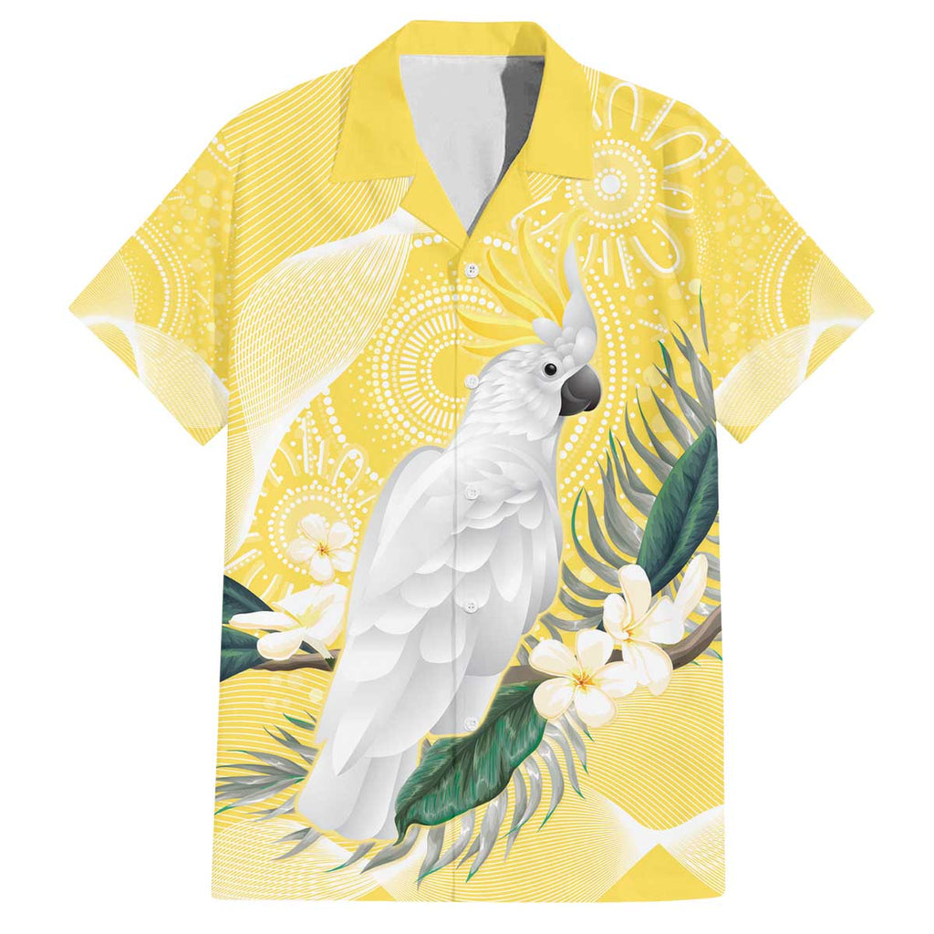 Australia Cacatua Galerita Family Matching Off The Shoulder Long Sleeve Dress and Hawaiian Shirt Sulphur-Crested Cockatoo - Aboriginal Art
