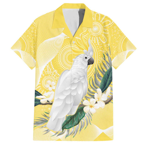 Australia Cacatua Galerita Family Matching Off The Shoulder Long Sleeve Dress and Hawaiian Shirt Sulphur-Crested Cockatoo - Aboriginal Art