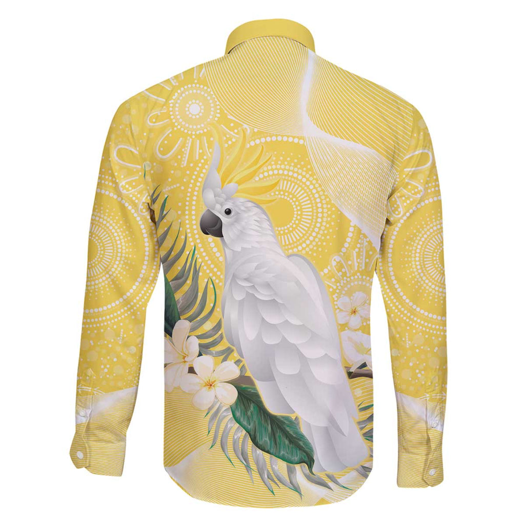 Australia Cacatua Galerita Family Matching Off The Shoulder Long Sleeve Dress and Hawaiian Shirt Sulphur-Crested Cockatoo - Aboriginal Art