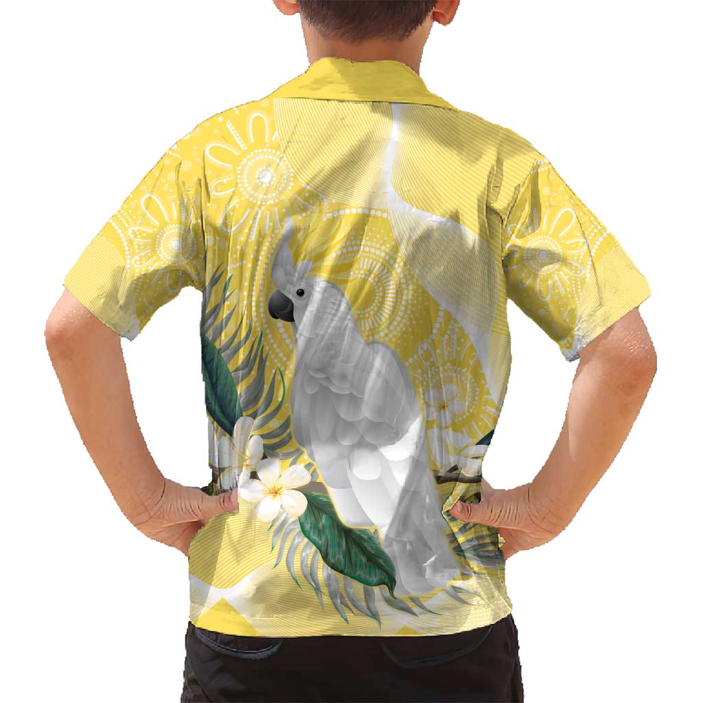 Australia Cacatua Galerita Family Matching Off Shoulder Maxi Dress and Hawaiian Shirt Sulphur-Crested Cockatoo - Aboriginal Art