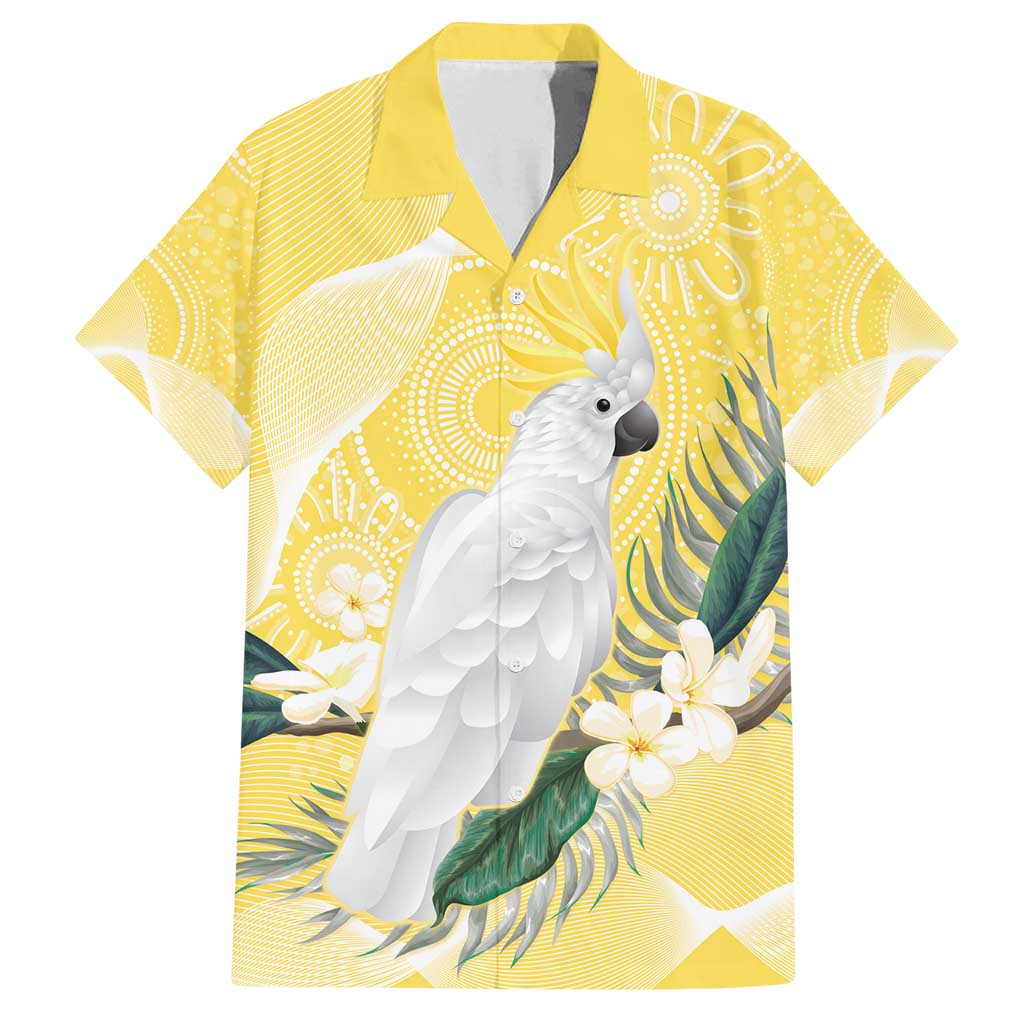 Australia Cacatua Galerita Family Matching Off Shoulder Maxi Dress and Hawaiian Shirt Sulphur-Crested Cockatoo - Aboriginal Art